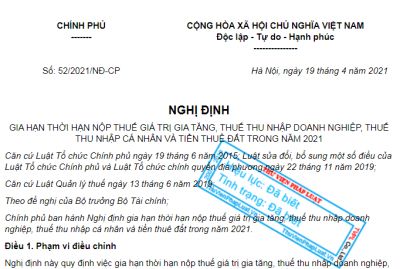 GIA HẠN NỘP TIỀN THUẾ NĂM 2021